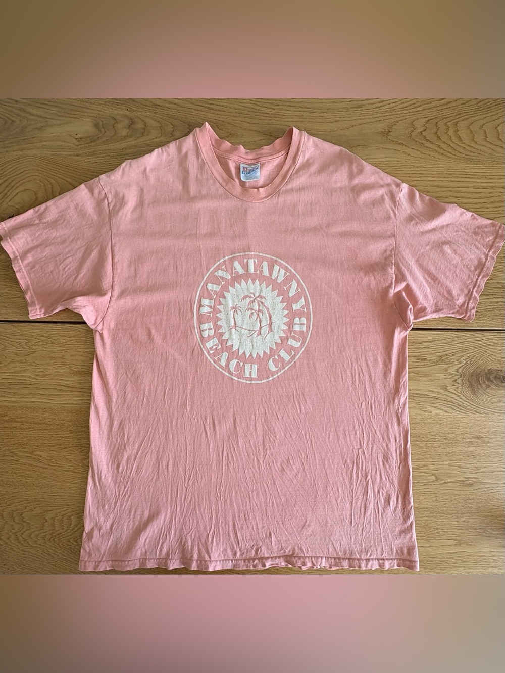 Vintage Hanes Beefy T Shirt XXL Pink Manatawny Beach Club Made In USA⁠
